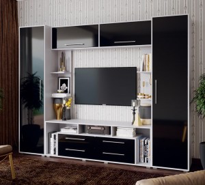 Гостиная Гармония МДФ Черный Глянец/Белый